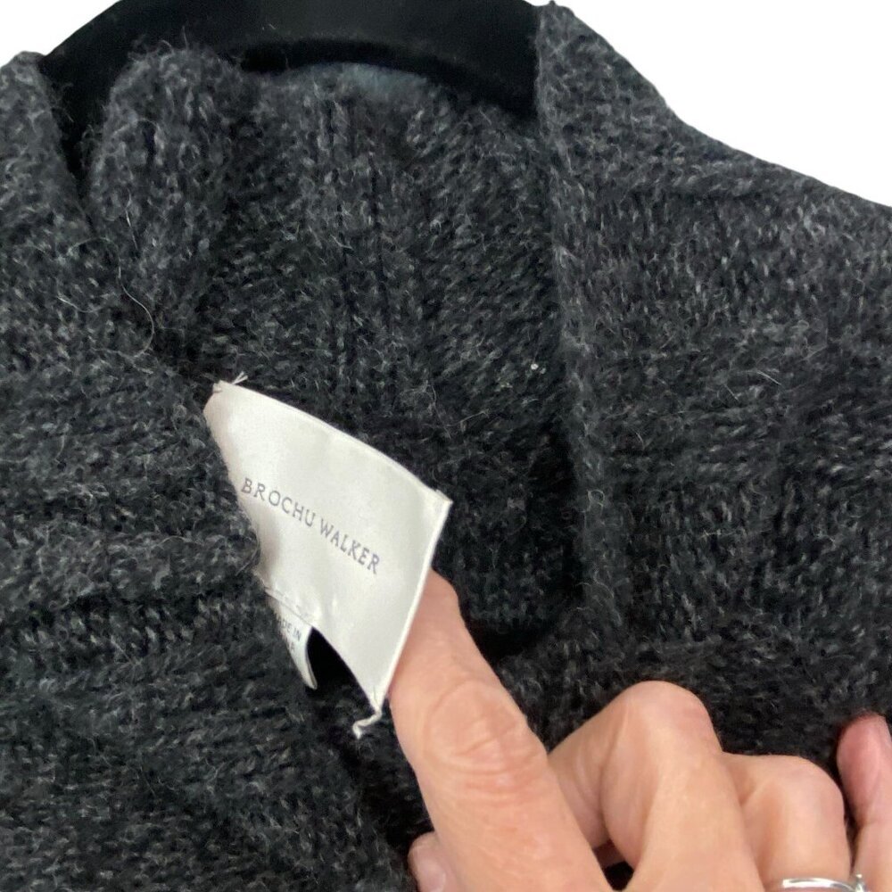 BROCHU WALKER Women Wool Sweater Sz M Black Crop Alpaca Casual Scholar 3-33 - Picture 8 of 10